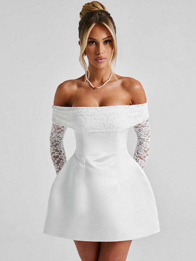 Damer Elegant Off-Shoulder Minikjole med Spissærmer og innsvinget snitt Skjora