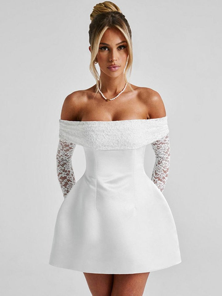 Damer Elegant Off-Shoulder Minikjole med Spissærmer og innsvinget snitt Skjora