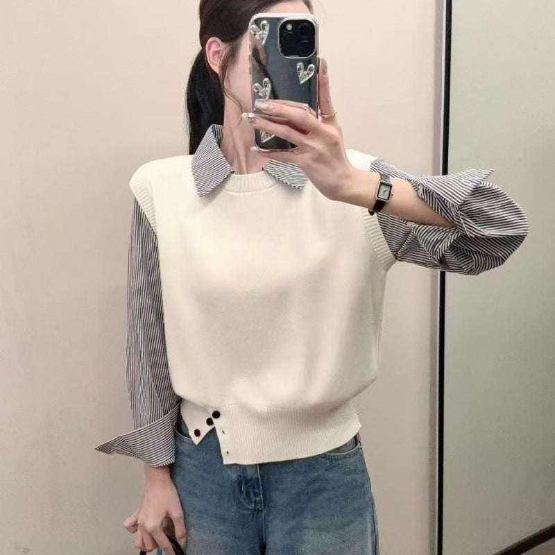 Women's relaxed jumper with elegant shirt socks and textured look Skjora