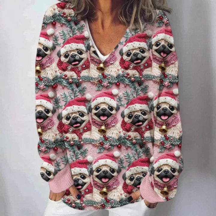 Ladies knitted sweater with detailed landscape pattern Skjora