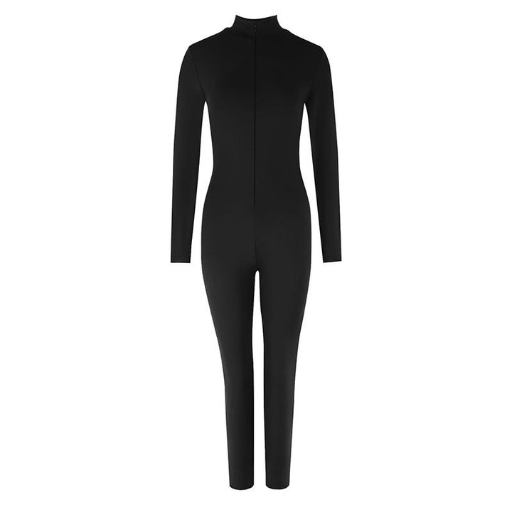 Dame Langermet Jumpsuit med høy krage og sømløst design Skjora