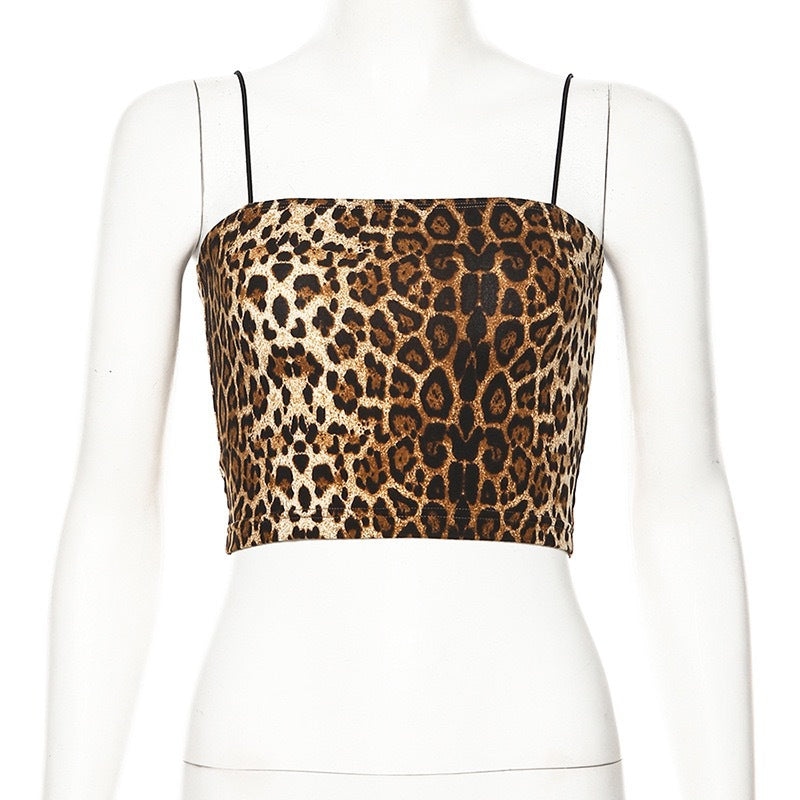 Dame Crop-Top med dyremønster og justerbare stropper Skjora