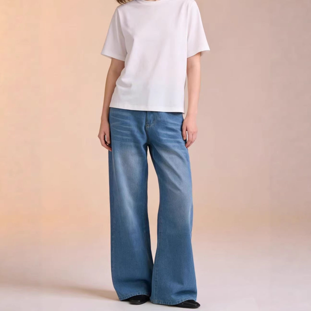 Women's baggy denim jeans with vintage wash and high waist Skjora