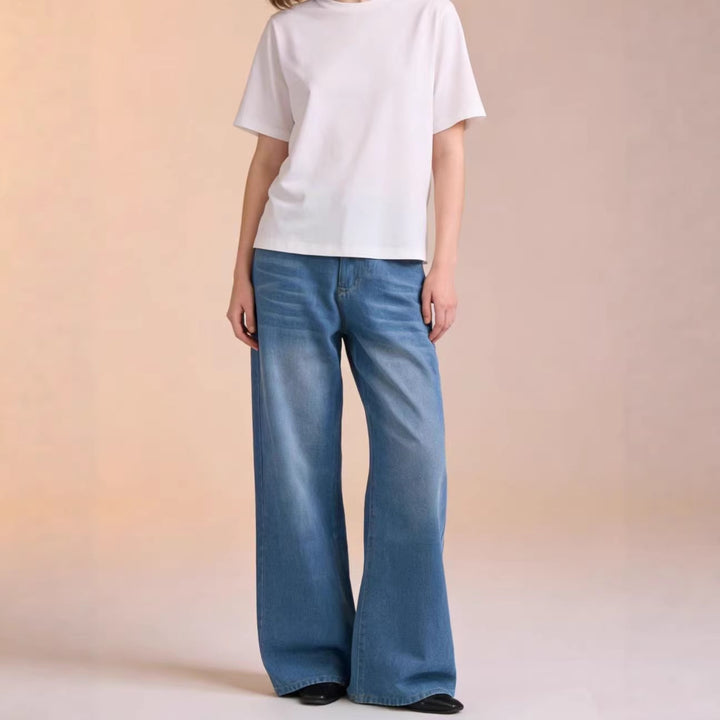 Women's baggy denim jeans with vintage wash and high waist Skjora
