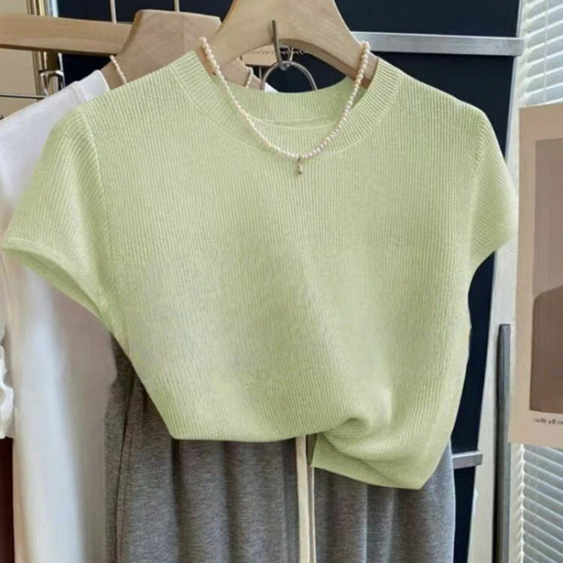 Kvinners casual kortermet strikket skjorte Skjora