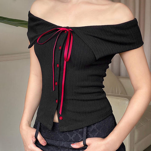 Damer Off-Shoulder Bluse med kontrastknapper og midjebånd Skjora