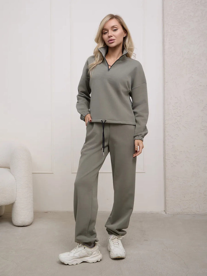 Dame's Fleece Treningsdress med Halv Glidelås og Elastiske Vringer Skjora