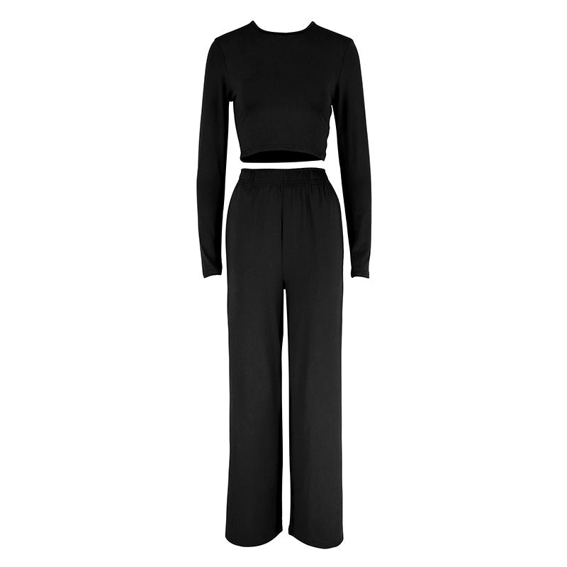 Damer Elegant To-blogs Set med cropped topp og vide bukser Skjora