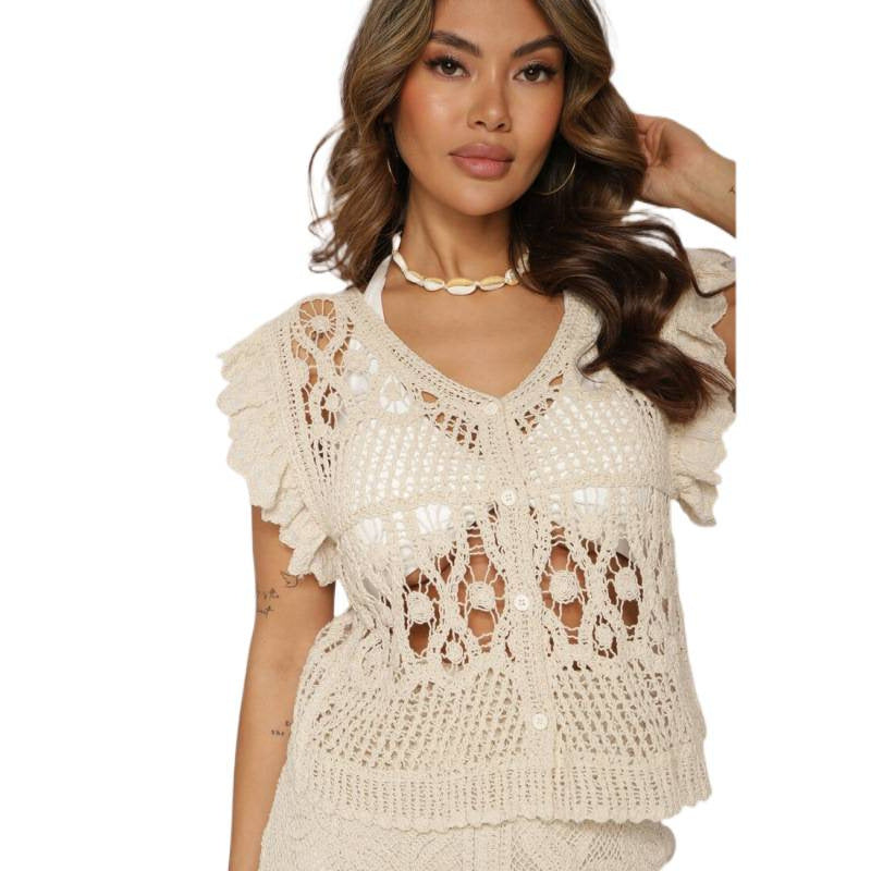 Dame heklebluse med feminine volanger Skjora