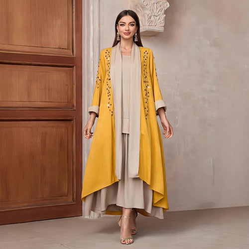 Kvinne Langermet Kimono med Dekorative Applikasjoner og Asymmetrisk Kant