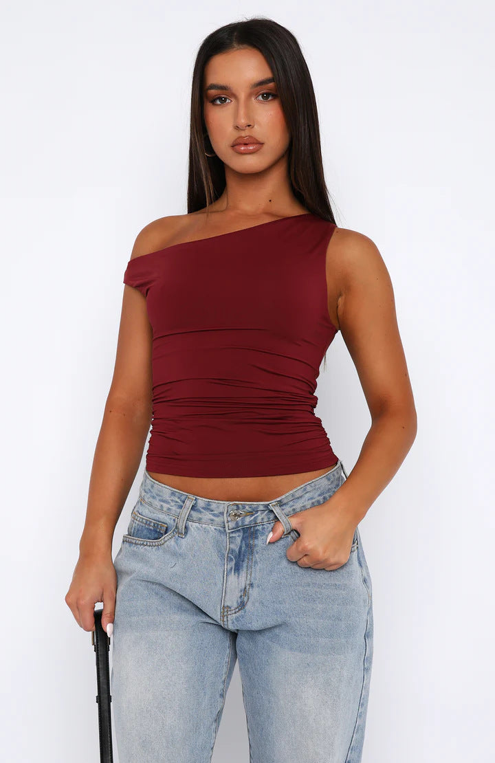 Dame Crop-Top med blomsterdesign og off-shoulder snitt Skjora