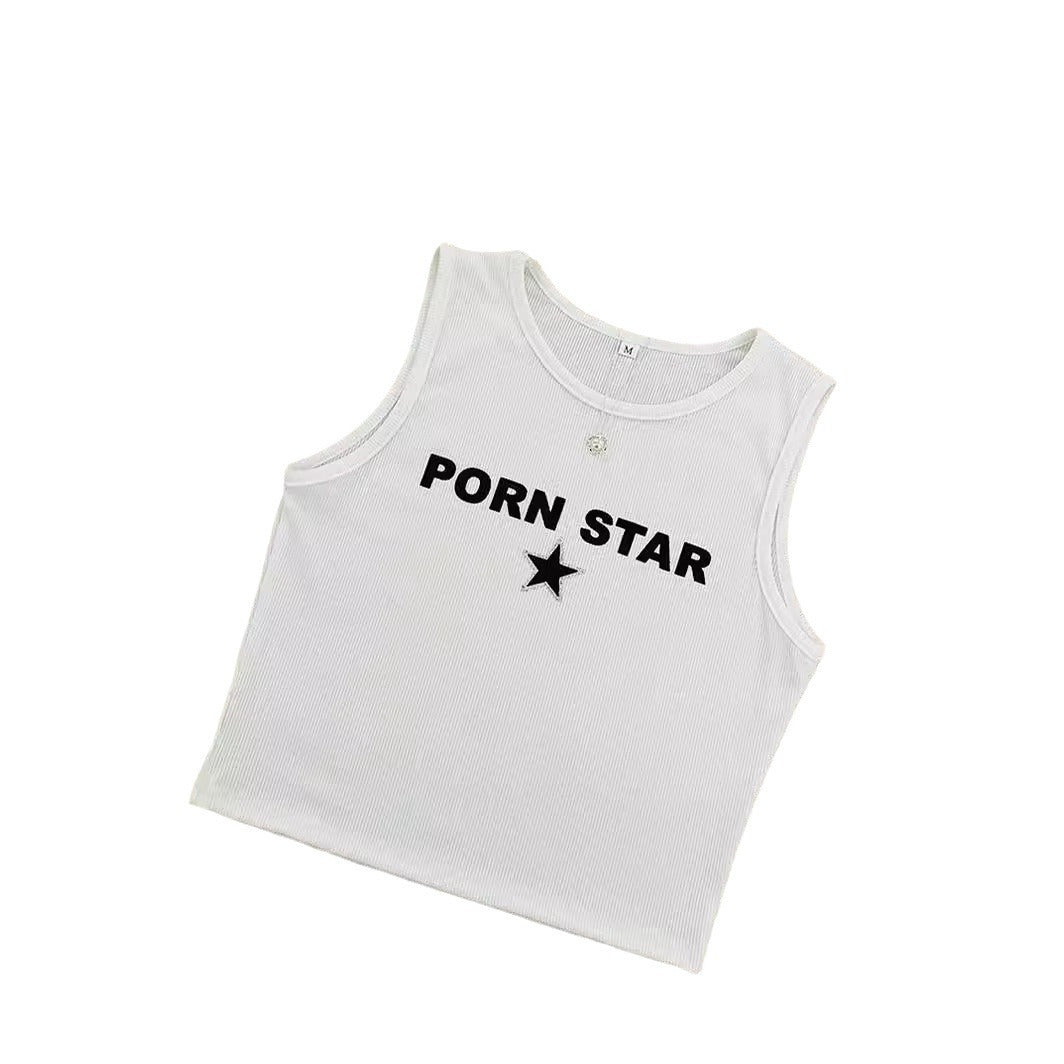 Dame cropped Tanktop med spennende tekst Skjora