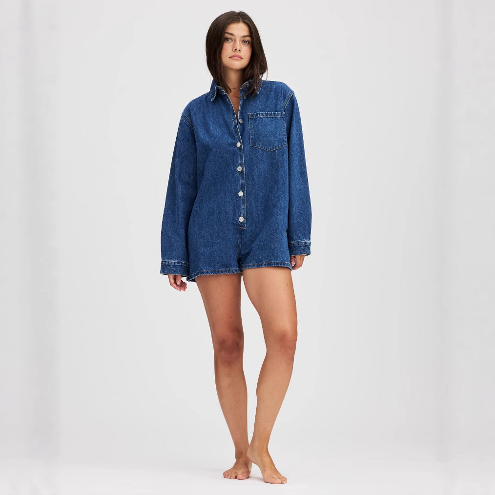 Dame Jeans-Overall med kort erme og praktiske lommer Skjora