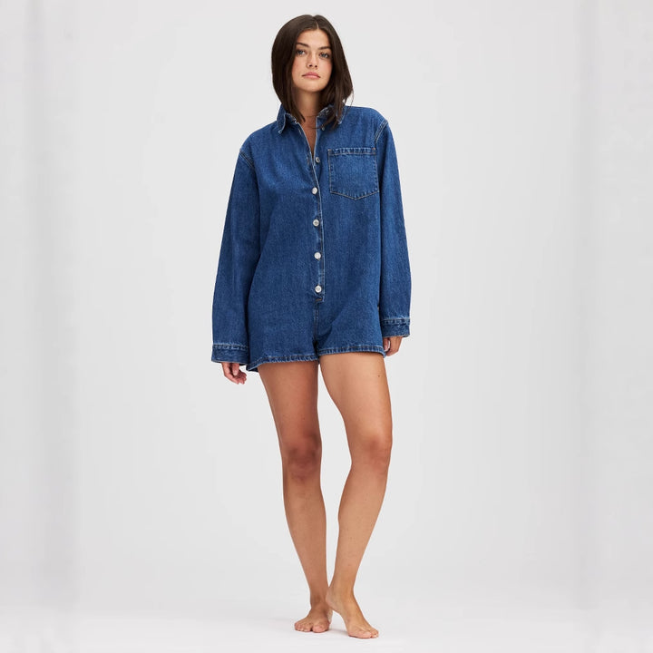 Dame Jeans-Overall med kort erme og praktiske lommer Skjora