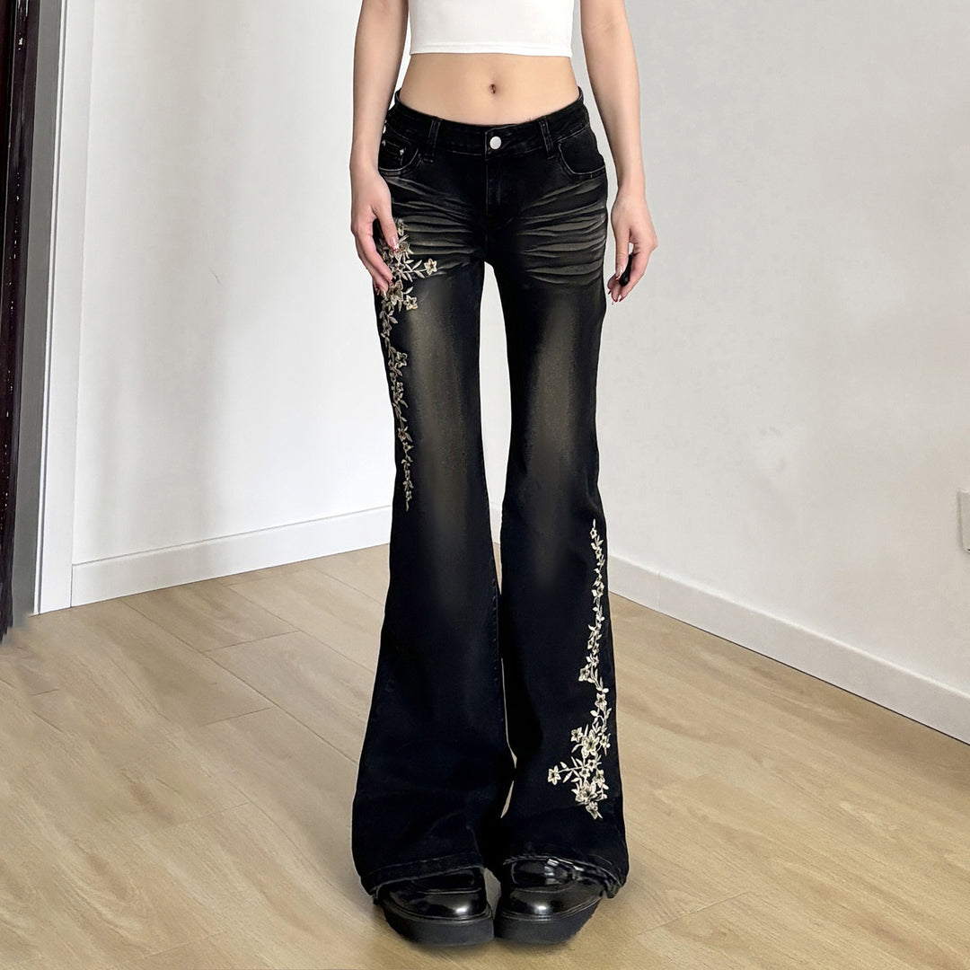 Dame Flared Jeans med elegant blomsterbroderi Skjora