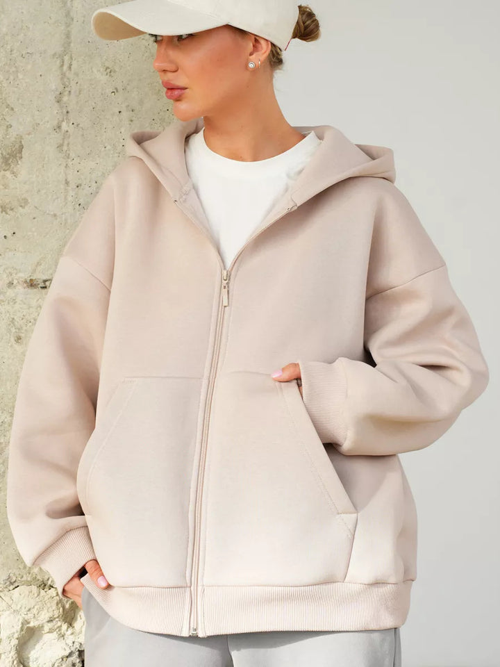 Dame Oversized Hettejakke med Glidelås og Store Lommer Skjora