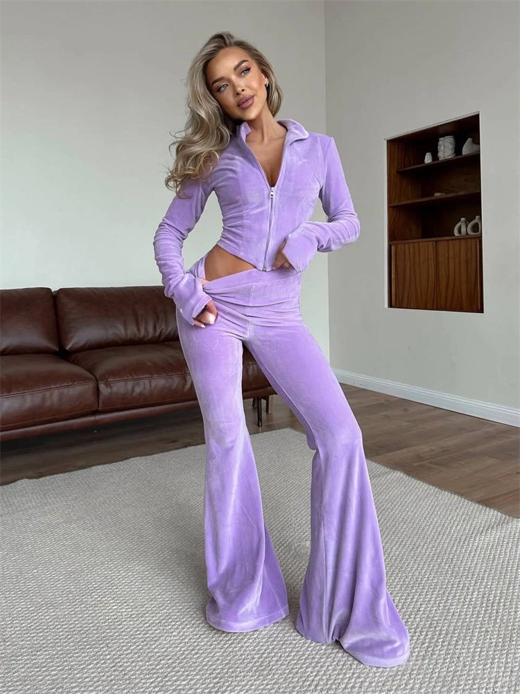 Kvinnenes casual fleece jumpsuit med høy krage og bred ben Skjora