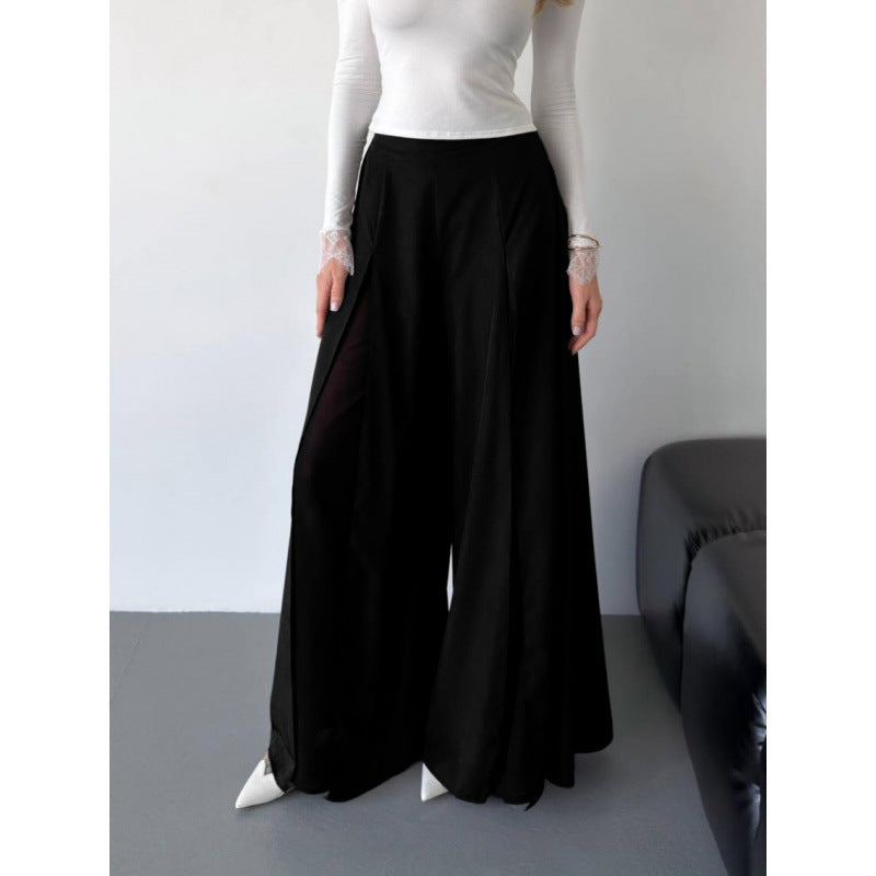 Dame Elegant lange Bukser med sidelange Slits og flytende Snitt Skjora