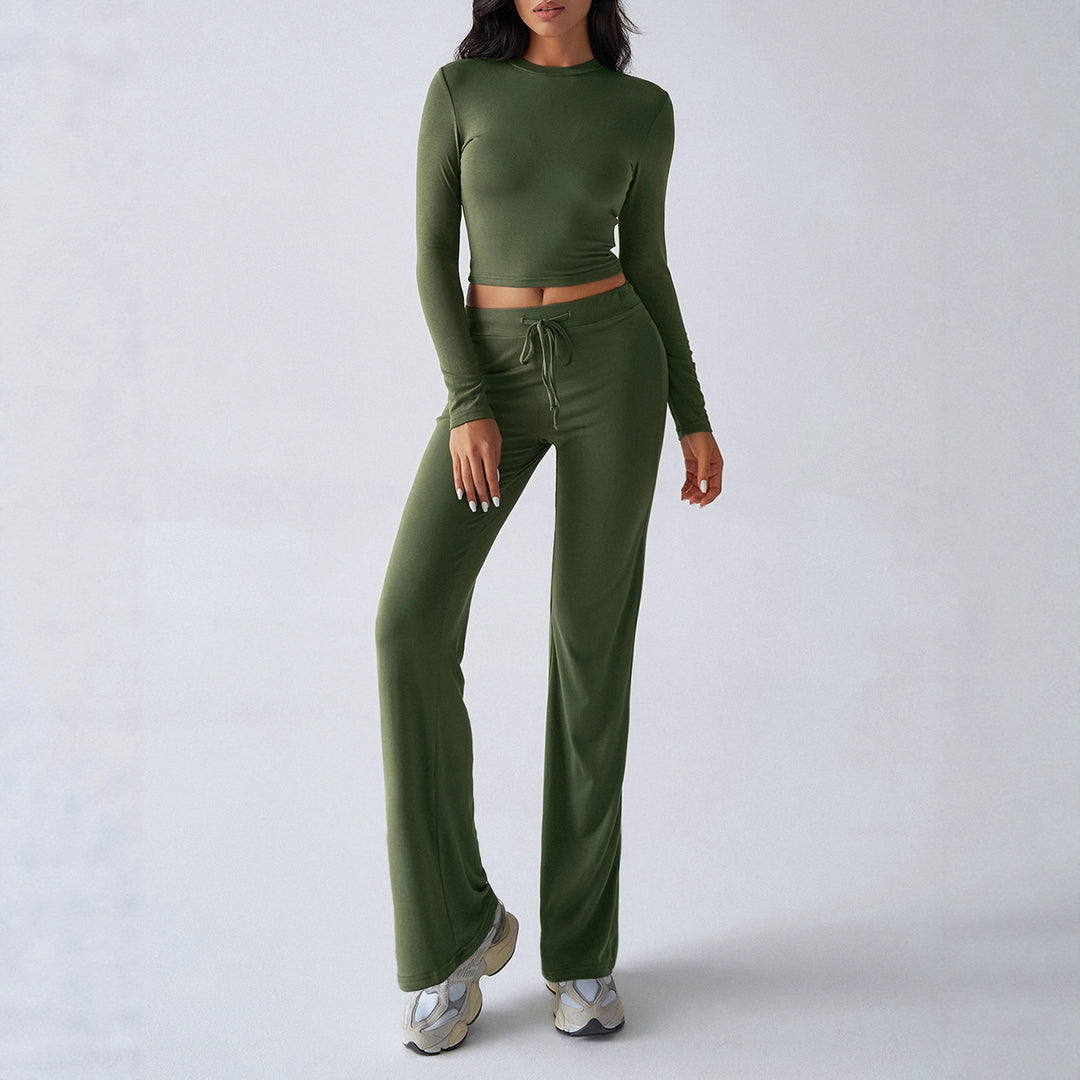 Women's Sporty Lounge Set with Long-Sleeved Top and Wide-Legged Pants Skjora