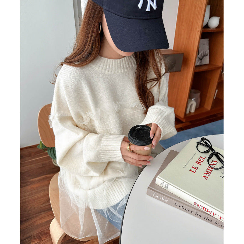 Oversized genser dame med volangdetaljer Skjora