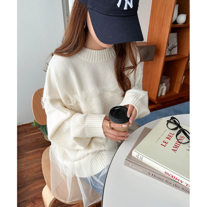 Oversized genser dame med volangdetaljer Skjora
