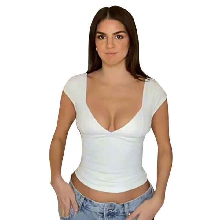 Damer Elegant Body med dyp V-hals og korte ermer Skjora