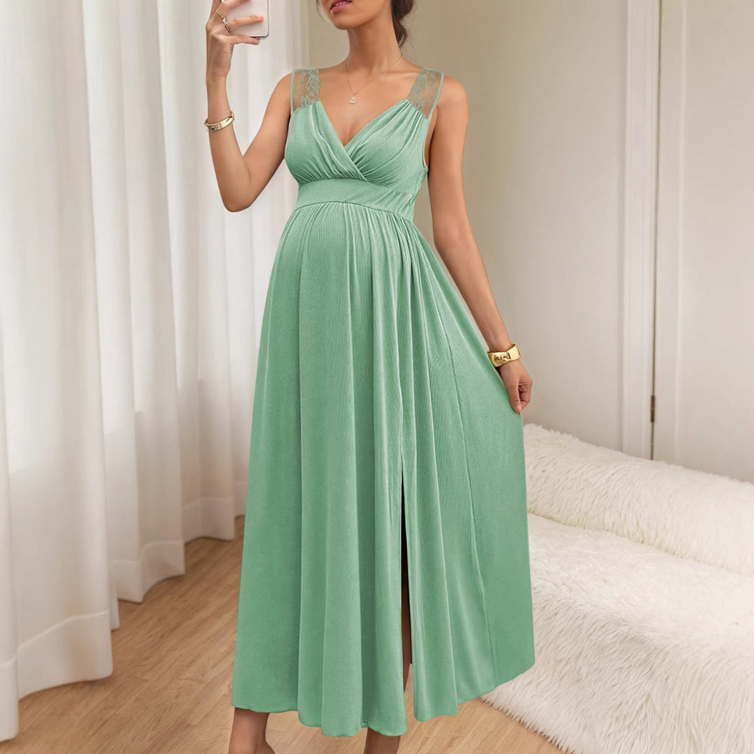 Dame Elegant Maxi kjole med blonde detaljer og flytende skjørt Skjora