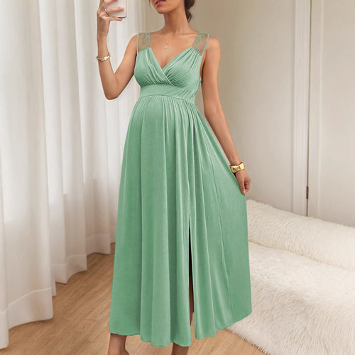 Dame Elegant Maxi kjole med blonde detaljer og flytende skjørt Skjora