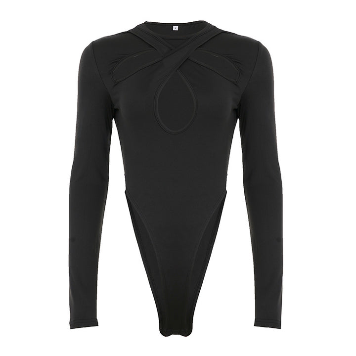 Dame Langermet Bodysuit med raffinert kryss-design og høy midje Skjora