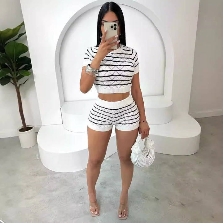 Dame Crop-Top og Shorts Sett med grafisk mønster Skjora