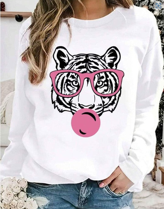 Dame sweatshirt med kreativ tigerdesign og avslappet snitt Skjora