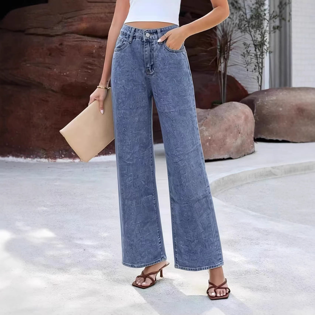 Damer Vidde Høy Midje Jeans med klassisk snitt og frynsete sømmer Skjora