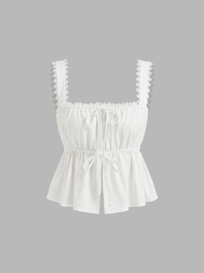 Dame luftig Crop-Top med justerbar snor og volangdetaljer Skjora