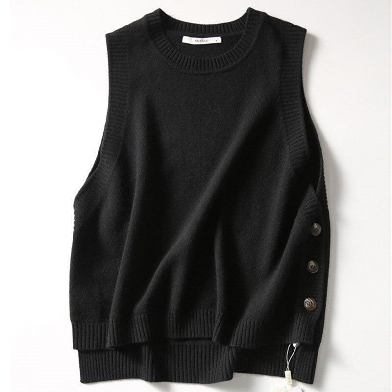 Damer Elegant Strikket Vest med Knappe Detaljer og Tidløs Design Skjora