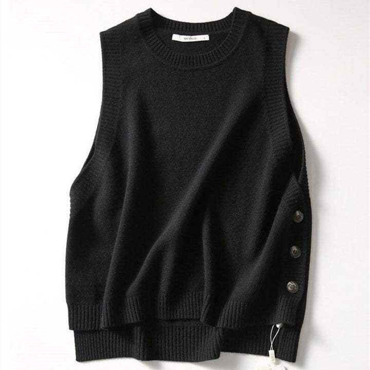 Damer Elegant Strikket Vest med Knappe Detaljer og Tidløs Design Skjora