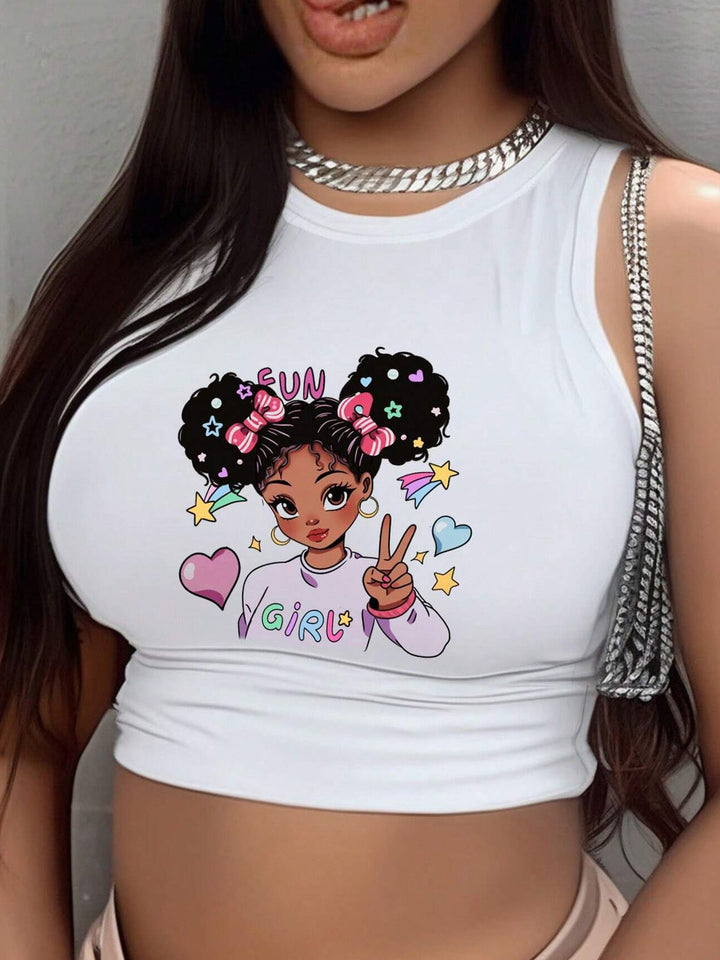 Dame Crop-Top med dristig statement-trykk Skjora