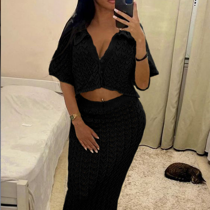 Damen Häkel-Midi-Kleid mit festem Bund und luxuriösem Schnitt Skjora