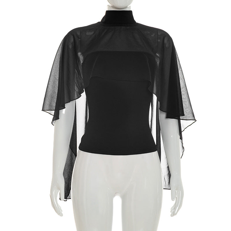 Dame elegant topp med transparente vinge-ermer Skjora