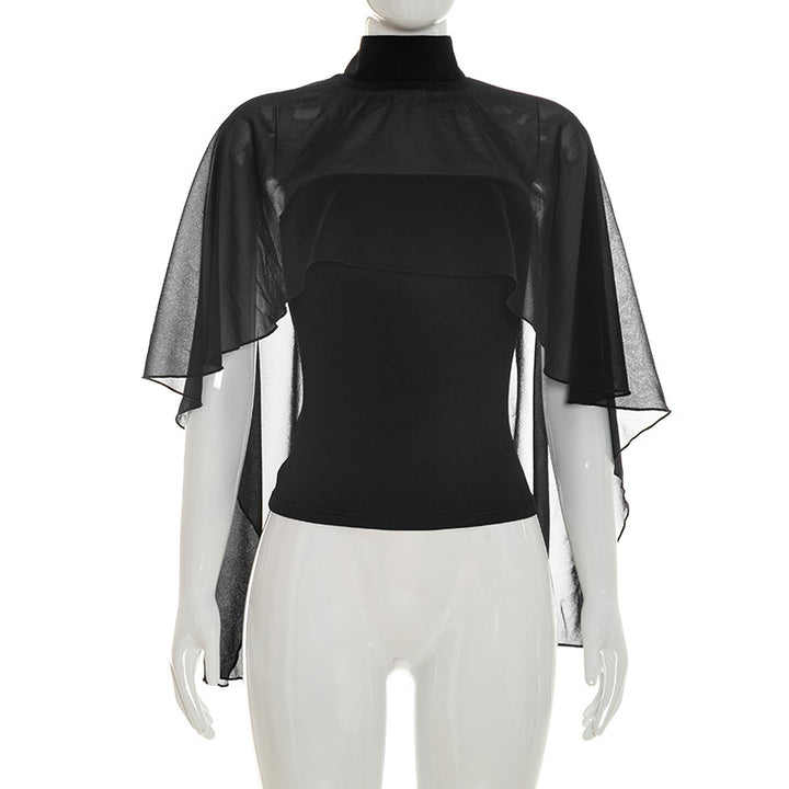 Dame elegant topp med transparente vinge-ermer Skjora