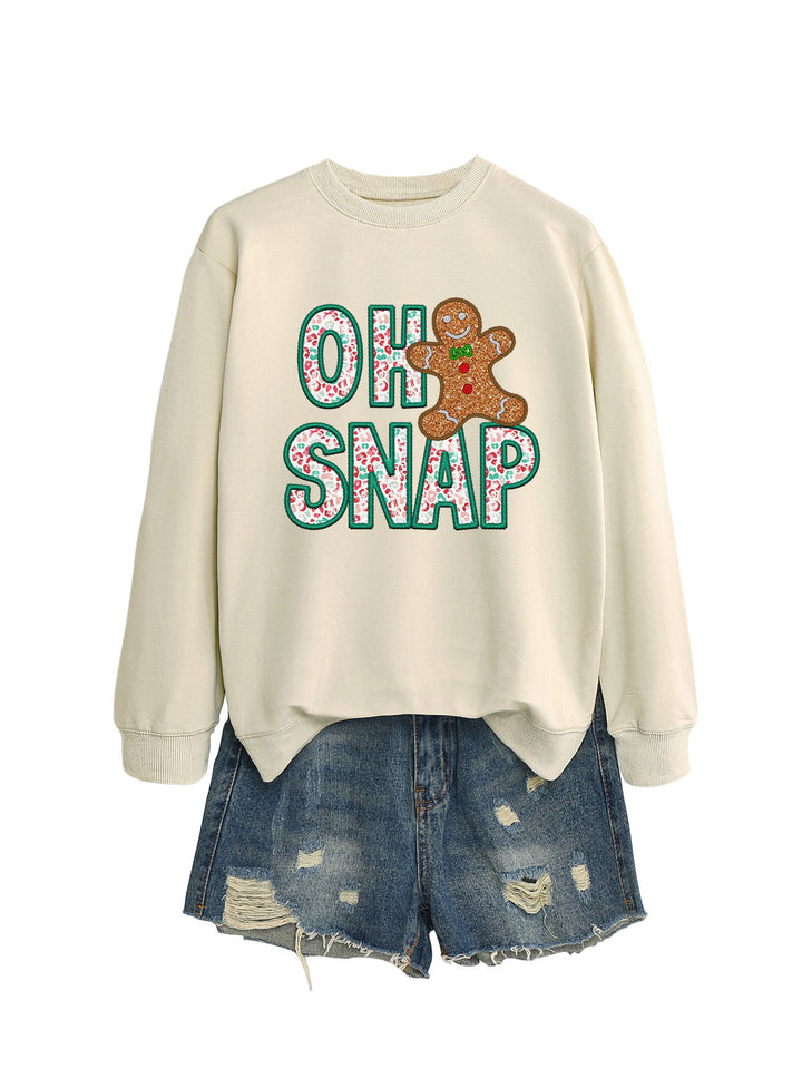 Dame sweatshirt med morsomt pepperkakemannmotiv og glitrende bokstaver Skjora