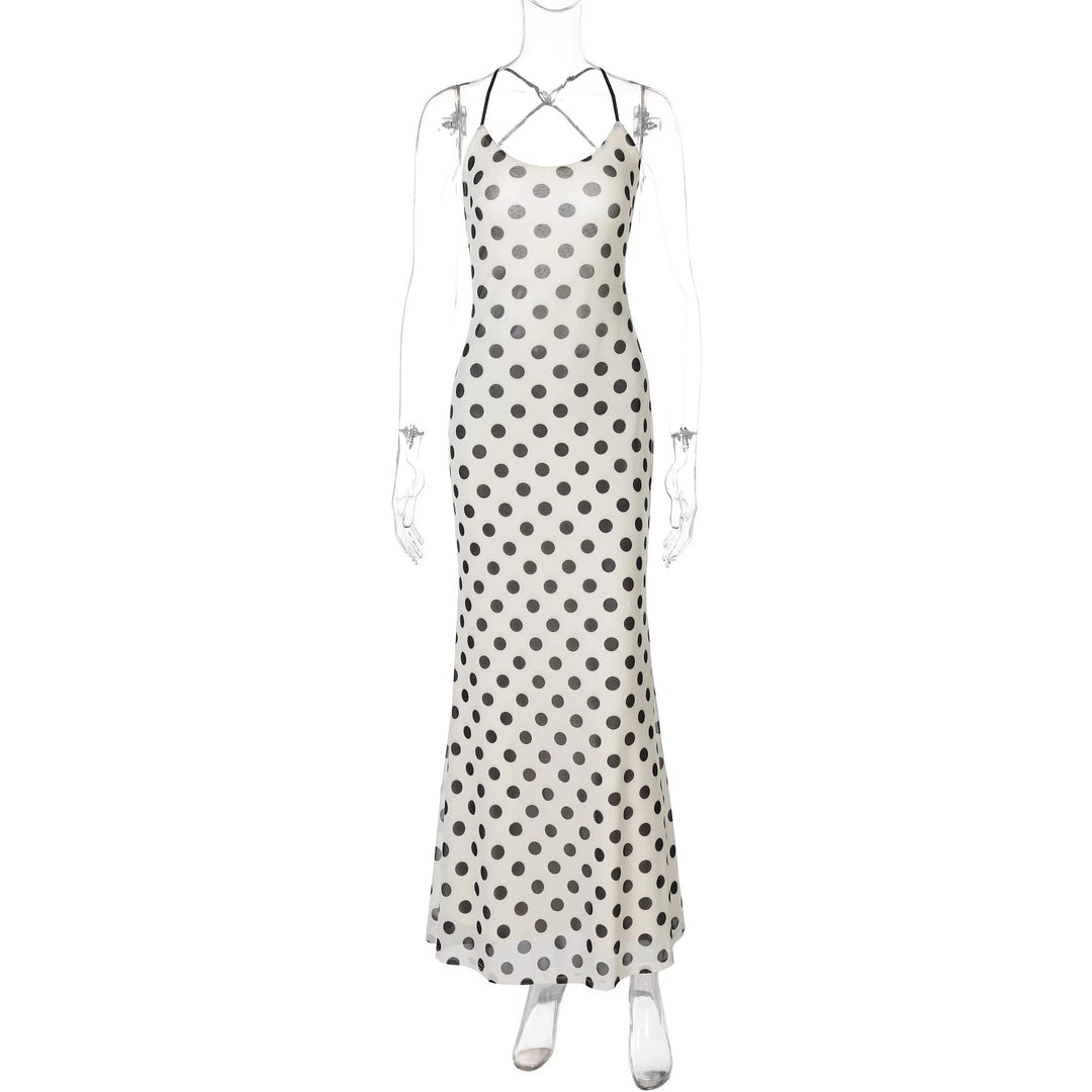 Damer Polka-Dots Maxikjole med spaghetti-stropper og elegant snitt Skjora