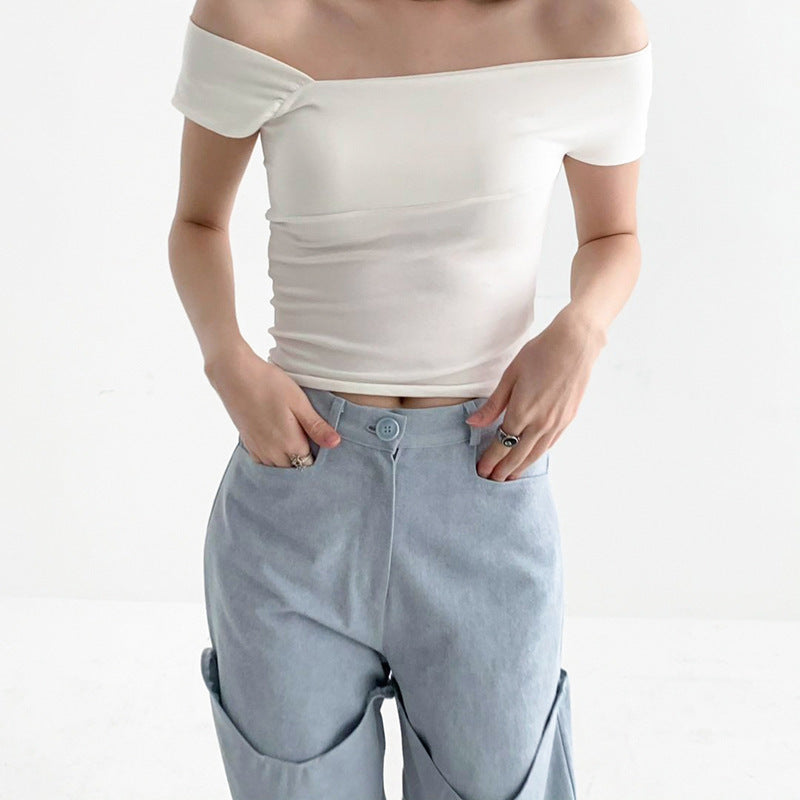 Dame moderne asymmetrisk topp med trendy en-skulder-design Skjora