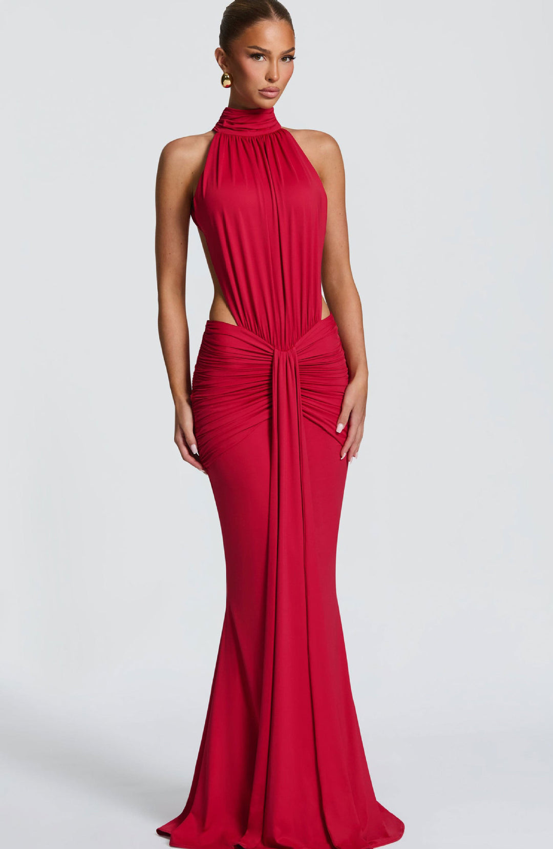 Damer Elegant Maxi Kjole med Stilig Halter Design og Sofistikert Draperingselement Skjora