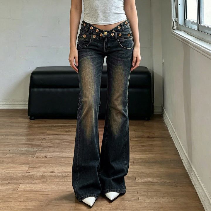 Damejeans med romslig snitt og elegante beltehemper Skjora