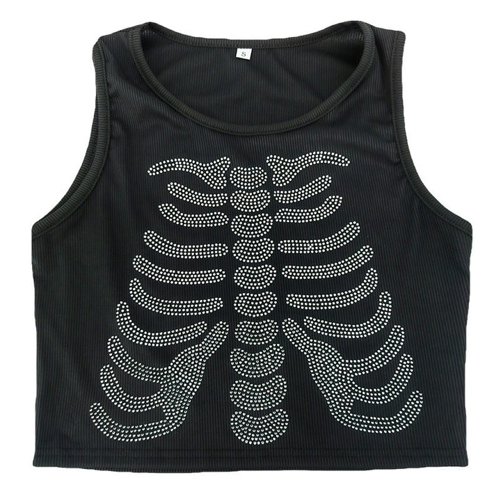 Dame tanktop med kreativt skjelettdesign og glitrende steiner Skjora
