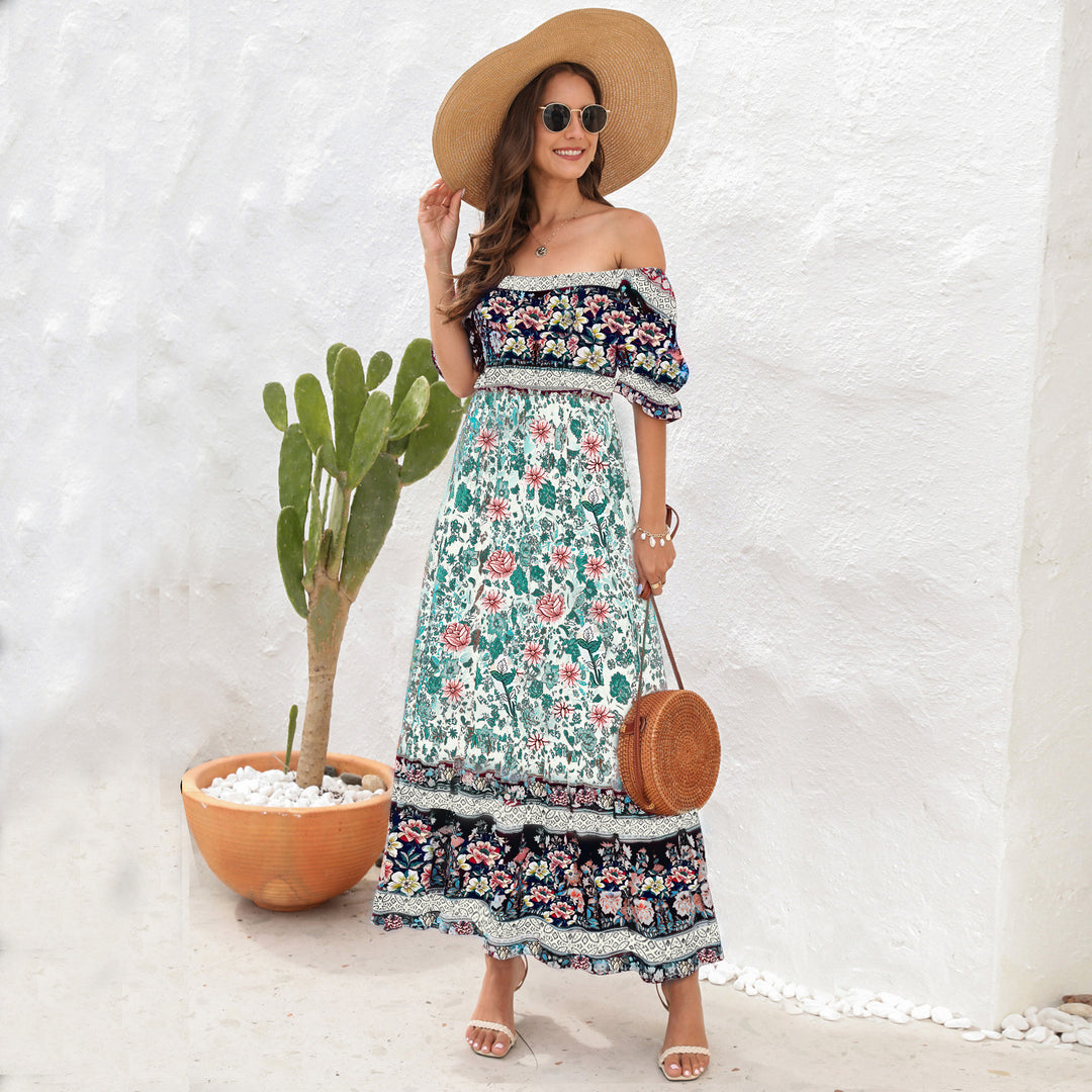 Dame Maxi-kjole med off-shoulder passform og blomster mønstre Skjora