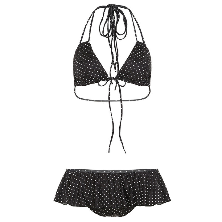 Damen Bikiniset med lekent volangdesign og bånd Skjora