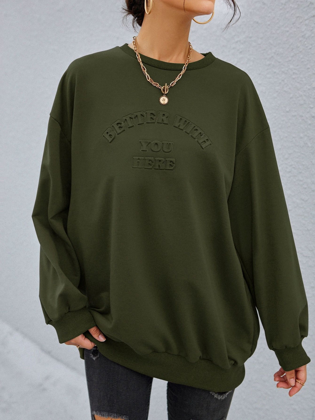 Dame casual sweatshirt med preget trykk Skjora