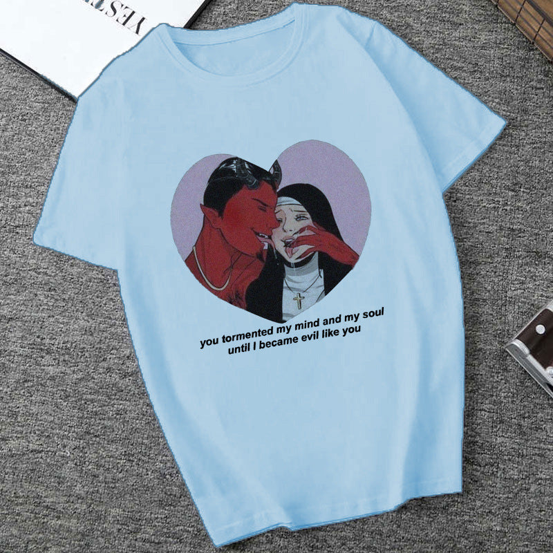 Dame T-skjorte med kreativt fototrykk og avslappet snitt Skjora