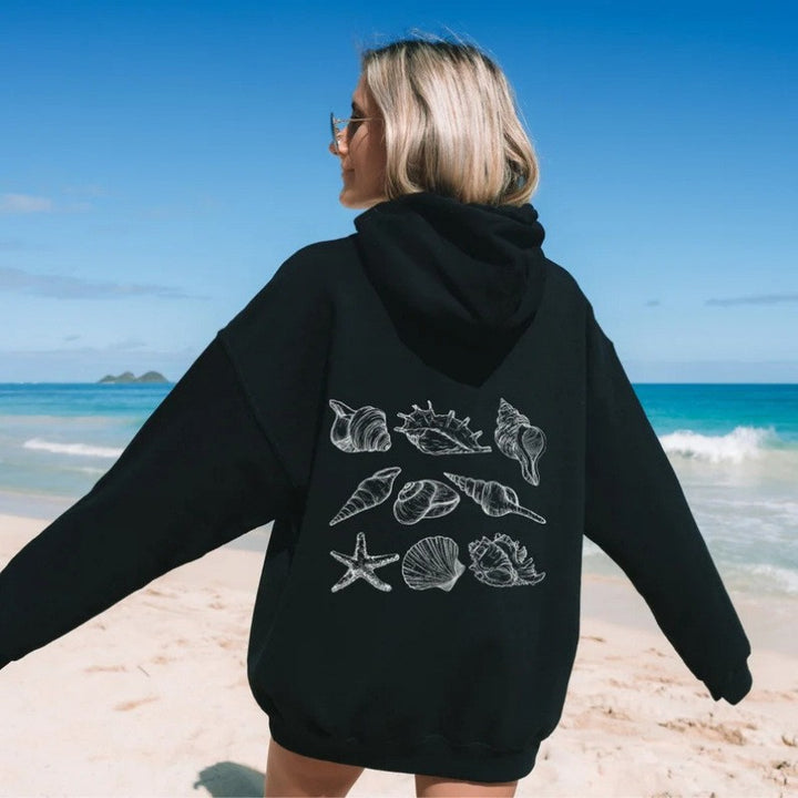 Kvinners oversized hettegenser med maritimt skalldesign Skjora